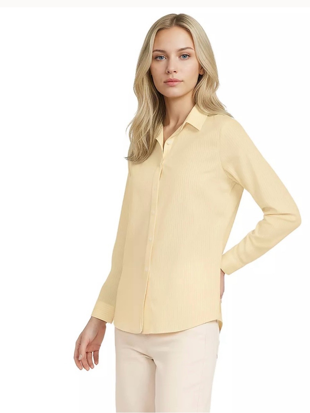 Lands' End Pale Yellow Long-Sleeve Button-Down Shirt